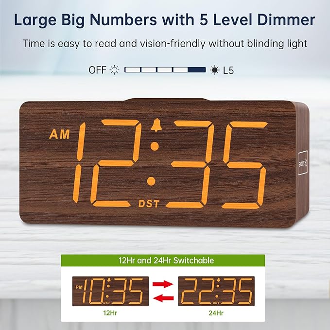 DreamSky Wooden Digital Alarm Clock - Image 4