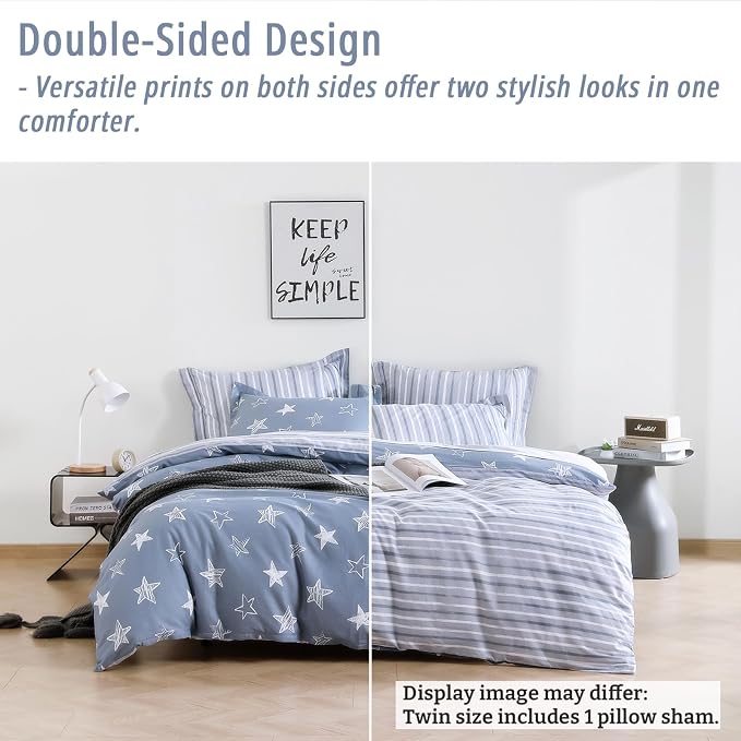 LEMIROE Blue Cotton Comforter Twin Size 2Pcs - Image 3
