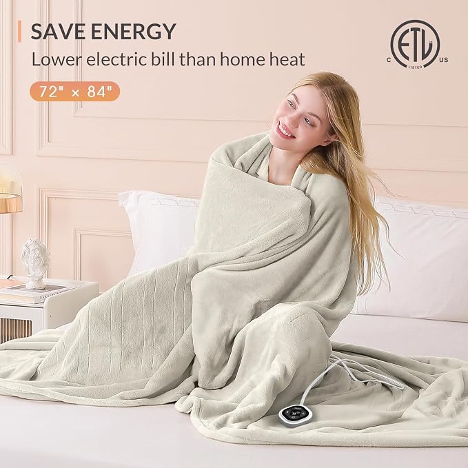 HOMLYNS LuxeHeat Heated Blanket Electric Blanket Full Size, Soft Flannel Sherpa - Image 6