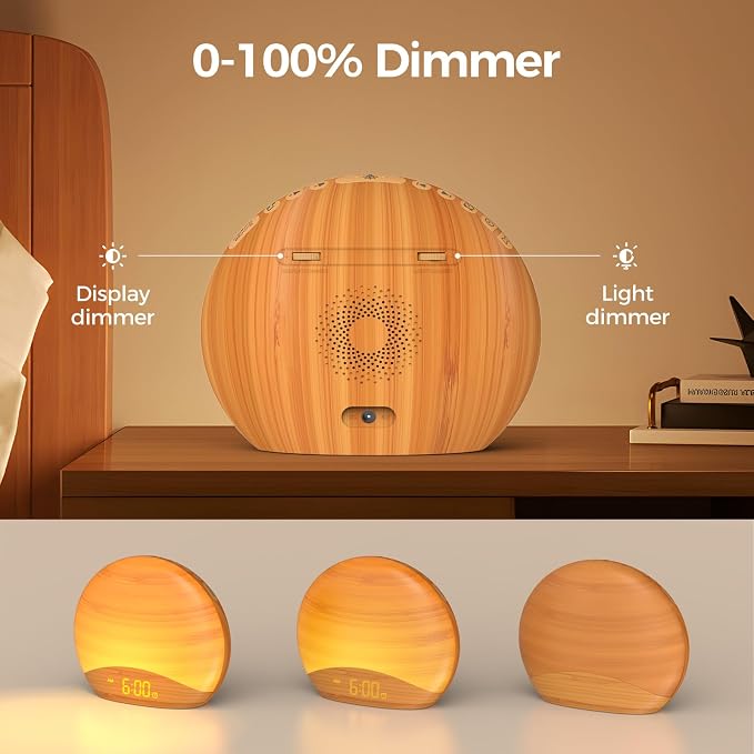 REACHER Natural Wood Grain Sound Machine Sunrise Alarm Clock，26 Nature Inspired - Image 5