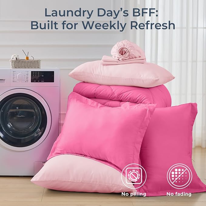 HEVUMYI Hot Pink & Baby Pink Cali-King Comforter Set - Image 7