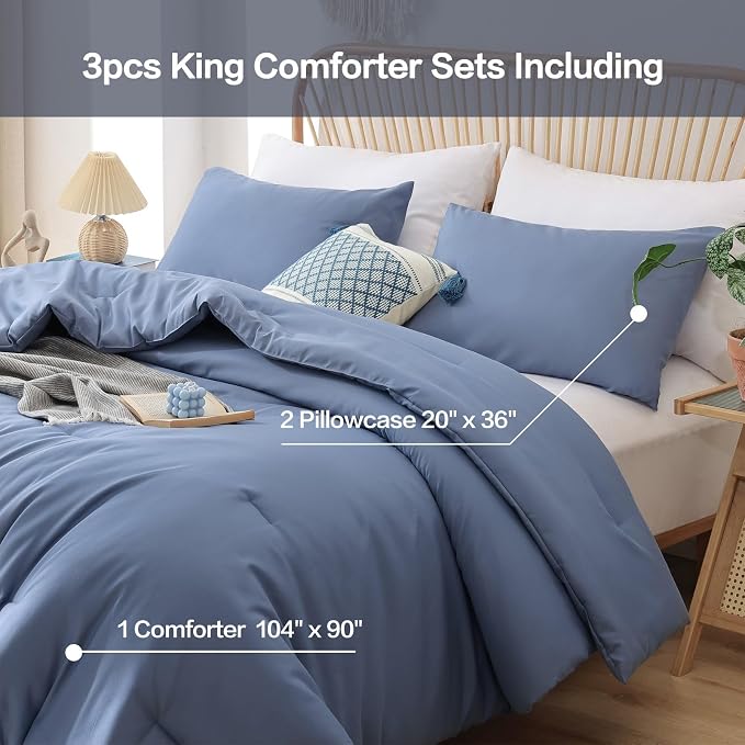 ROSGONIA King Size Comforter Set Slate Blue - Image 3