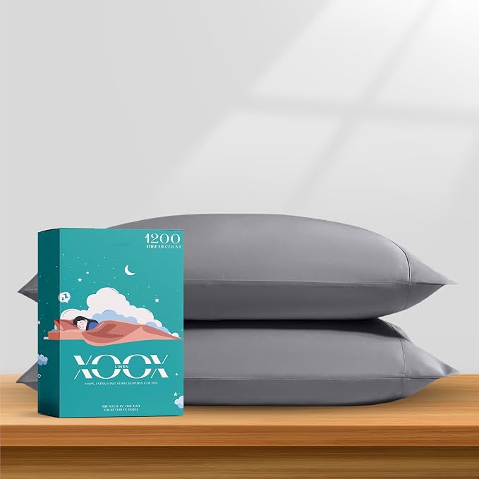 XOOX Linen 100% Egyptian Cotton Queen Pillow Cases Set of 2 by XOOXLinen