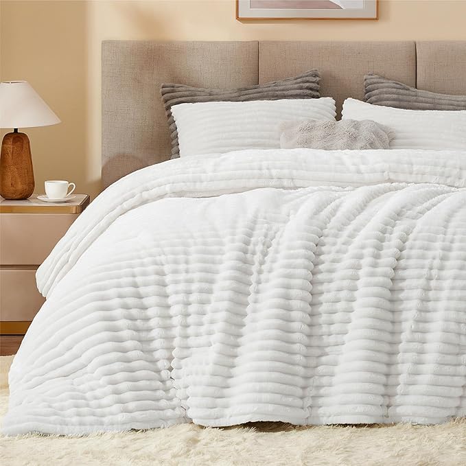 BEDELITE Fleece Twin Comforter Set -Super Soft & Warm Fluffy Bright White by BEDELITE
