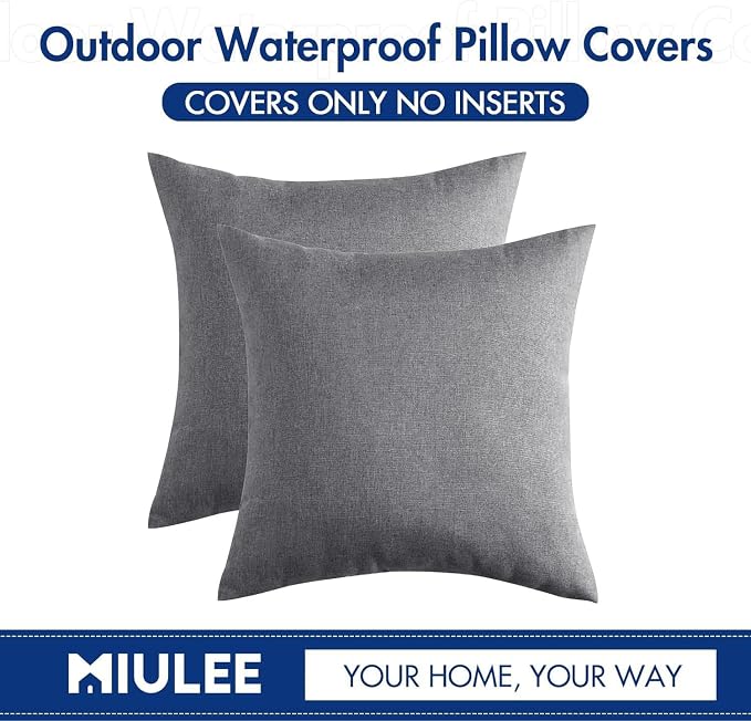MIULEE Pack of 2 Decorative Outdoor Solid Waterproof Throw Pillow Covers Faux - Image 5