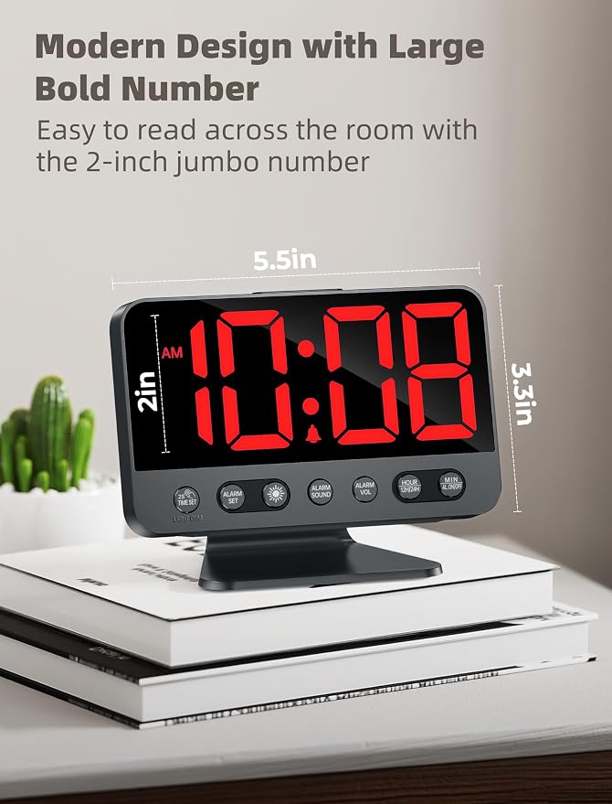 Odokee Digital Alarm Clocks for Bedrooms: Large Bold Number 5 Brightness Dimmer - Image 2