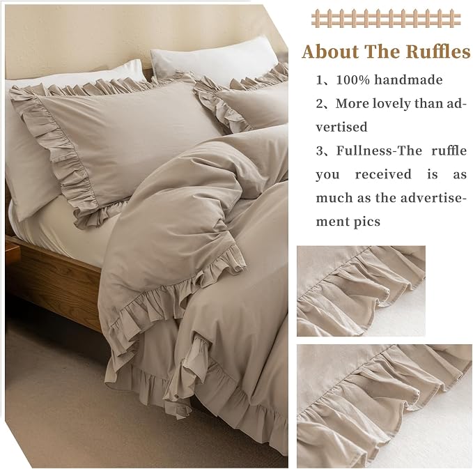 QSH Washed Cotton Duvet Cover King Ruffle Duvet Cover Linen Textured Farmhouse - Image 5