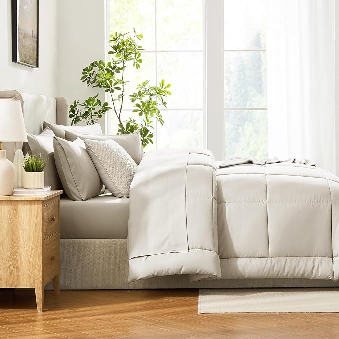 CozyLux California King Comforter Sets Oatmeal, 7 Pieces Cal King Bed in a Bag - Image 9