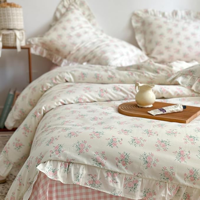 mixinni Pink Floral Duvet Cover Set King Size - Image 3