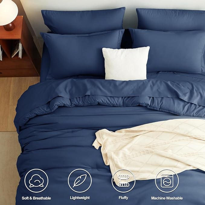 CozyLux Twin Comforter Set Navy Blue, 5 Pieces Bed in a Bag Twin Comforter Set - Image 2