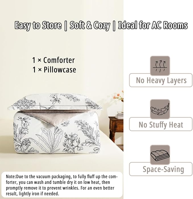 LEMIROE Floral Cotton Comforter Twin Size 2Pcs - Image 7