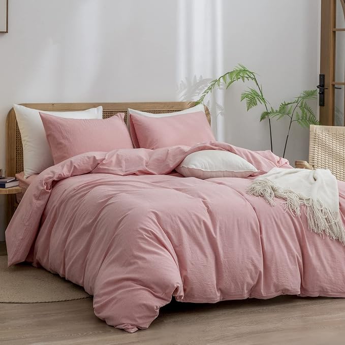 BESTOUCH Duvet Cover Set 100% Washed Cotton Linen Feel Super Soft Comfortable - Image 7