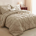 CozyLux Full Size Comforter Sets Taupe, 7 Pieces Pintuck Bed in A Bag Taupe by CozyLux