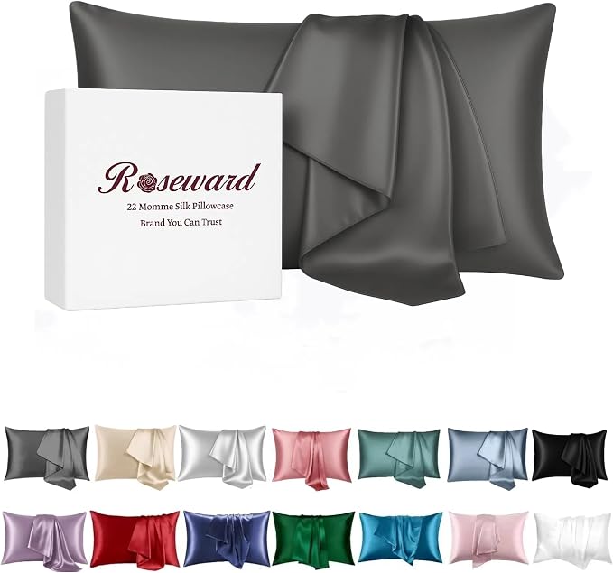 Pure Mulberry Silk Pillow Cases Standard Size, Oeko-TEX Certified 100% Silk by ROSEWARD