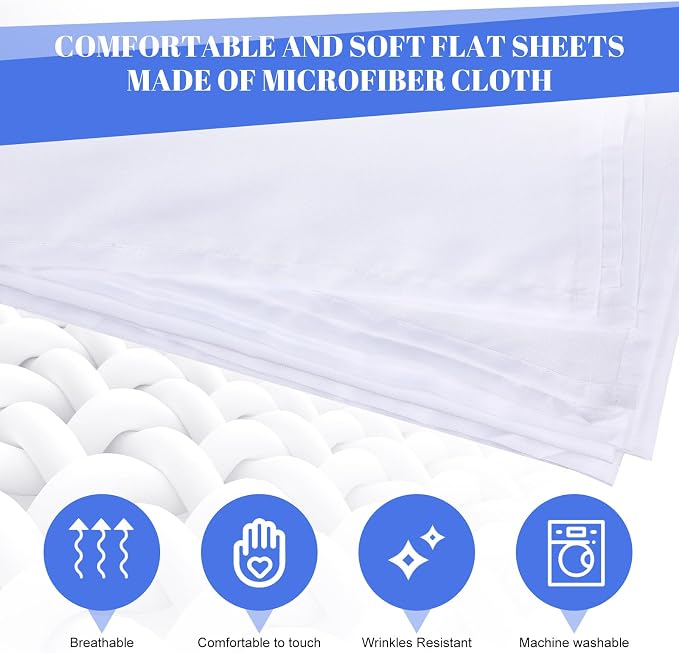 Preboun 20 Pcs White Flat Sheets Bulk Twin Size Soft Microfiber Top Flat - Image 3