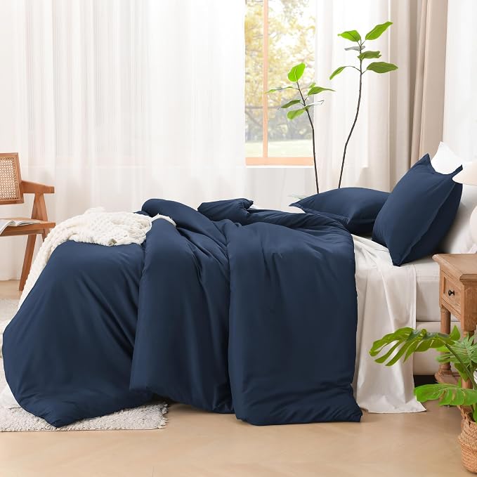 Litanika Navy Blue Comforter King Size, 3 Pieces Lightweight Solid Bedding - Image 5