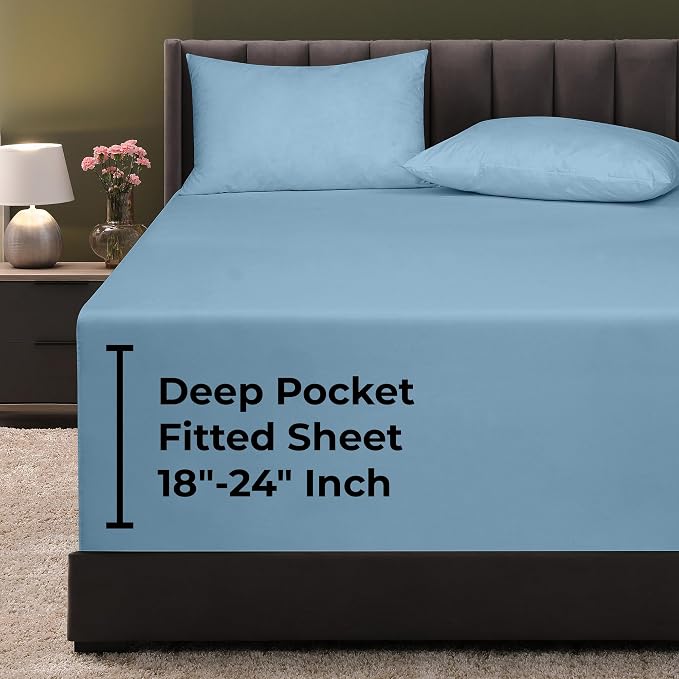 Royale Linens Extra Deep Pocket Queen Fitted Sheet Only-Queen Size Deep Pocket by ROYALELINENS