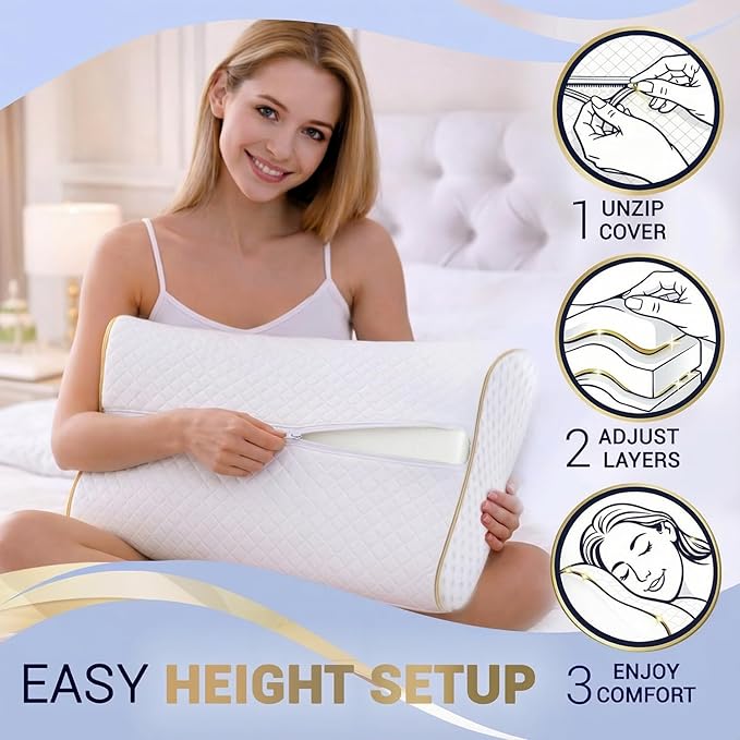 Royal Therapy 1-Pack Memory Foam Pillow, Medium-Firmness Cervical, Queen - Image 6