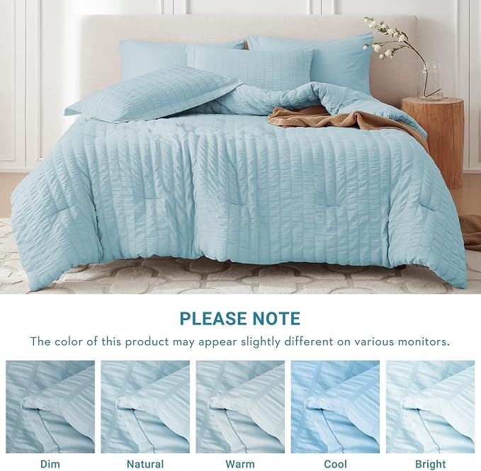 MUXHOMO 7 Pieces Full Comforter Set, Seersucker Bed in a Bag Full Size - Image 5