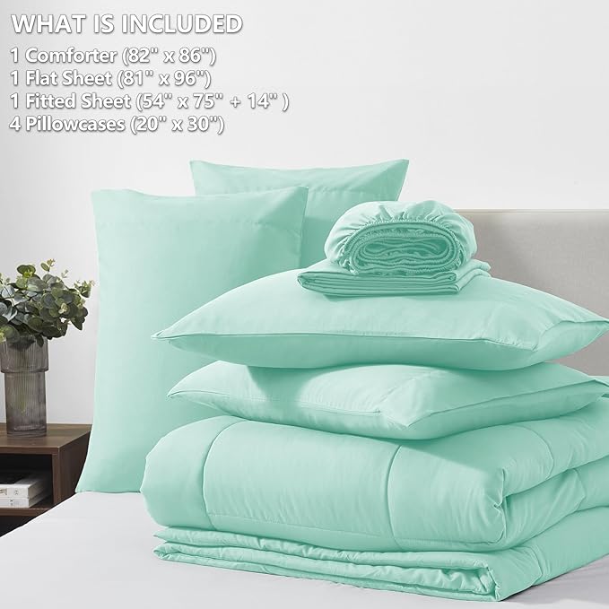 CozyLux Full Size Comforter Sets Mint Green, 7 Pieces Bed in a Bag, All Season - Image 6