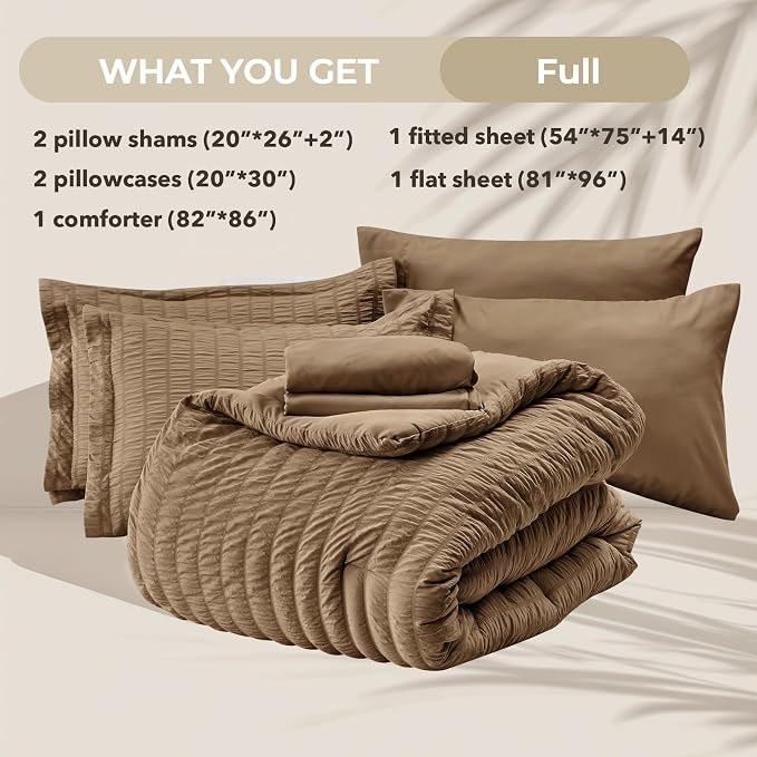HYMOKEGE Brown Full Size Comforter Sets Seersucker 7 Pieces, All Season Luxury - Image 5