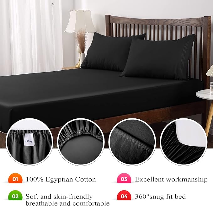 King Size Fitted Sheet Only Black, 100% Egyptian Cotton 600 Thread Count - Image 6