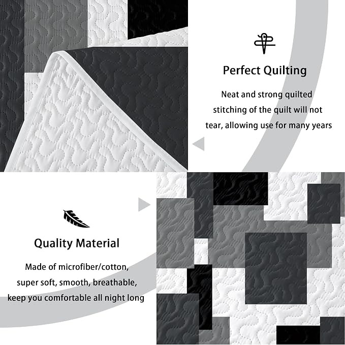 Tyrot 3 Piece Black Grey Quilt Set King Size Black White Gray Geometric - Image 4