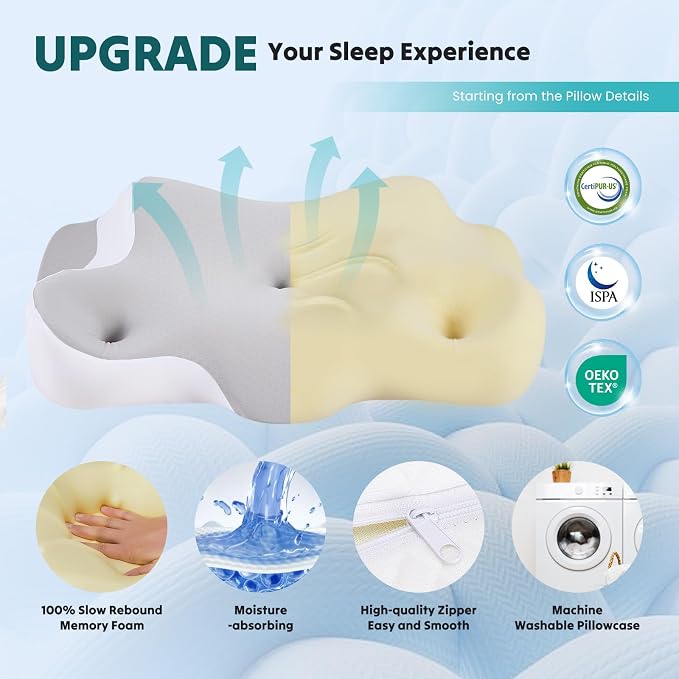 DUMOS Cervical Neck Pillow for Sleeping, Cooling Ergonomic Memory Foam Pillow - Image 5