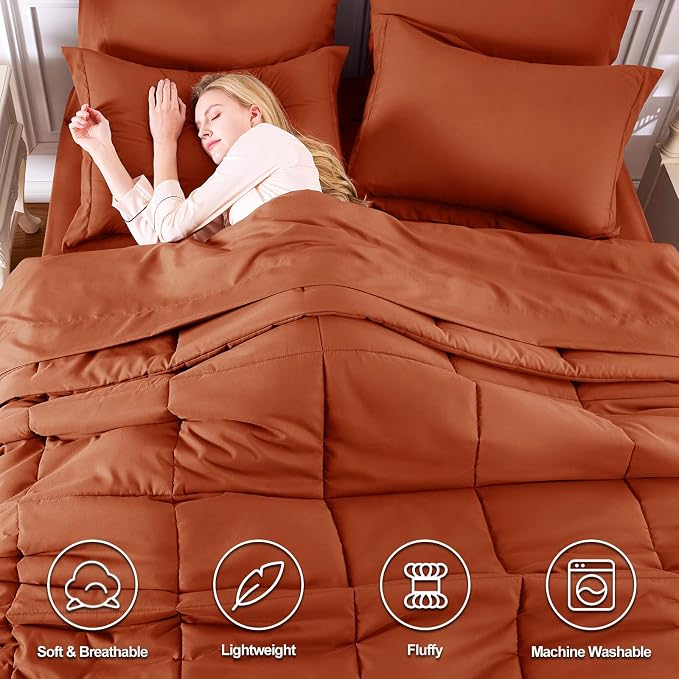 CozyLux Queen Comforter Set Terracotta - Image 2