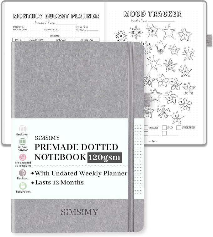 Dotted Journal Notebook with Premade Bullet Templates, Pre-made Dot Grid by SIMSIMY