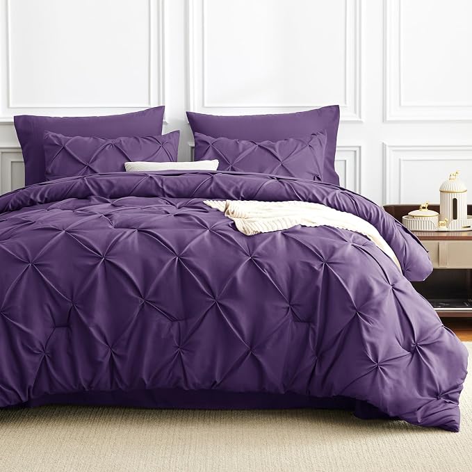 CozyLux King Size Comforter Set Purple, 7 Pieces Pintuck Bed in A Bag Purple - Image 8