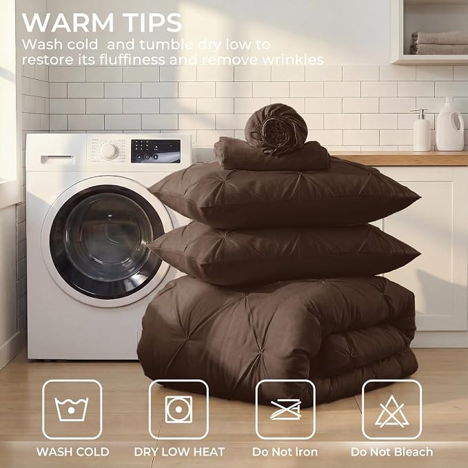 Sasttie Twin XL Comforter Set, 5-Piece Bed in a Bag, Pintuck Bedding Sets - Image 9