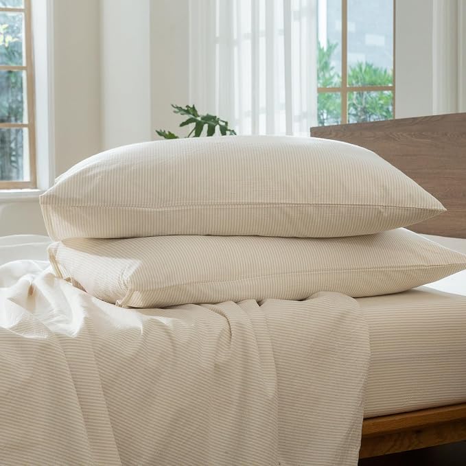 MooMee Striped Duvet Cover Set 100% Washed Cotton Linen Like Textured - Image 9