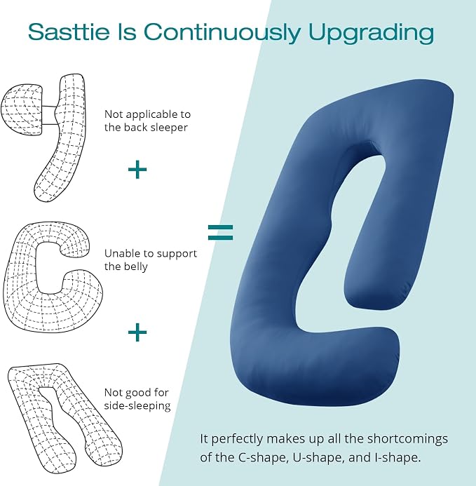 Sasttie Pregnancy Pillows for Sleeping, Jumbo U Shaped Cooling Full Body Pillow - Image 6