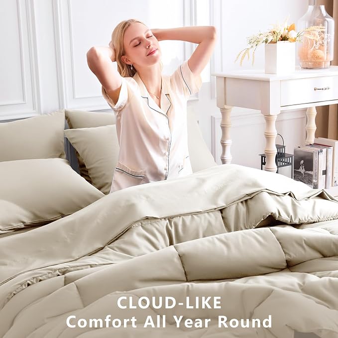 CozyLux California King Comforter Sets Oatmeal, 7 Pieces Cal King Bed in a Bag - Image 4