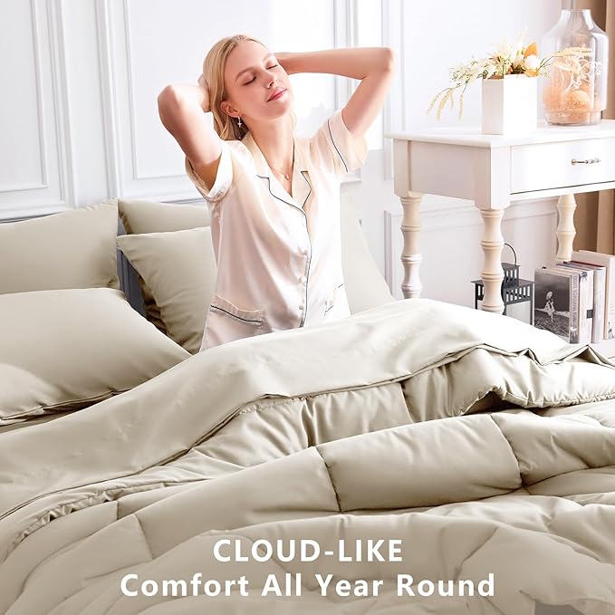 CozyLux Queen Comforter Set Oatmeal, 7 Pieces Bed in a Bag, Oatmeal Comforters - Image 4