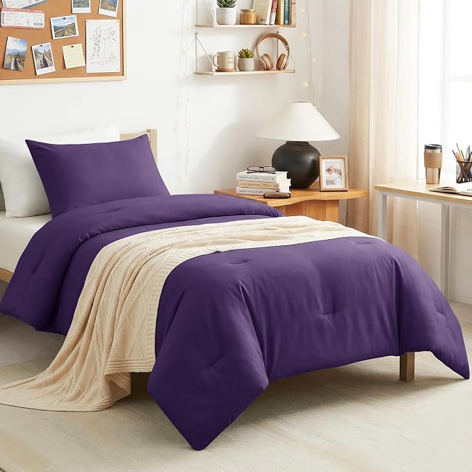 CozyLux Twin Comforter Set Purple, 2 Pieces Twin Extra Long Solid Breathable by CozyLux