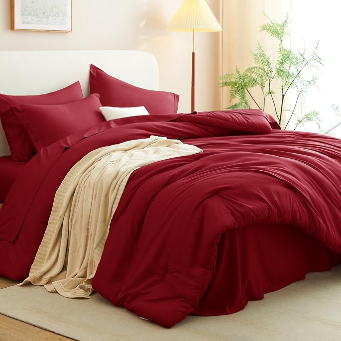 CozyLux Full Size Comforter Sets Dark Red, 7 Pieces Bed in a Bag Full Comforter - Image 9