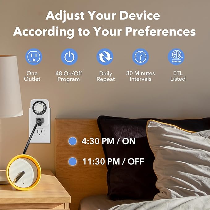 HBN Indoor Mini 24-Hour Mechanical Outlet Timer, - Image 4