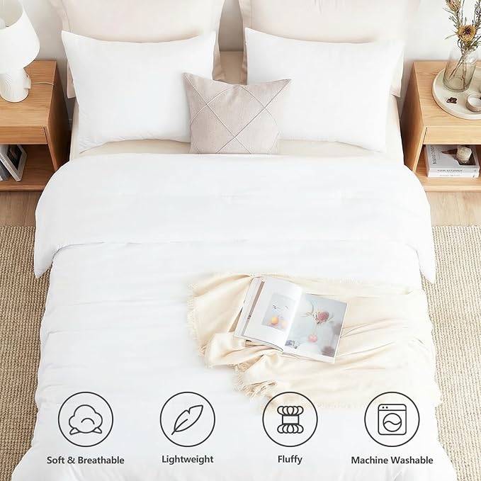 CozyLux California King Comforter Set White, 3 Pieces Cal King Solid Breathable - Image 4