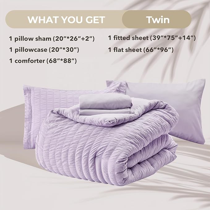 HYMOKEGE Lavender Twin Comforter Set Seersucker 5 Pieces, All Season Luxury Bed - Image 5