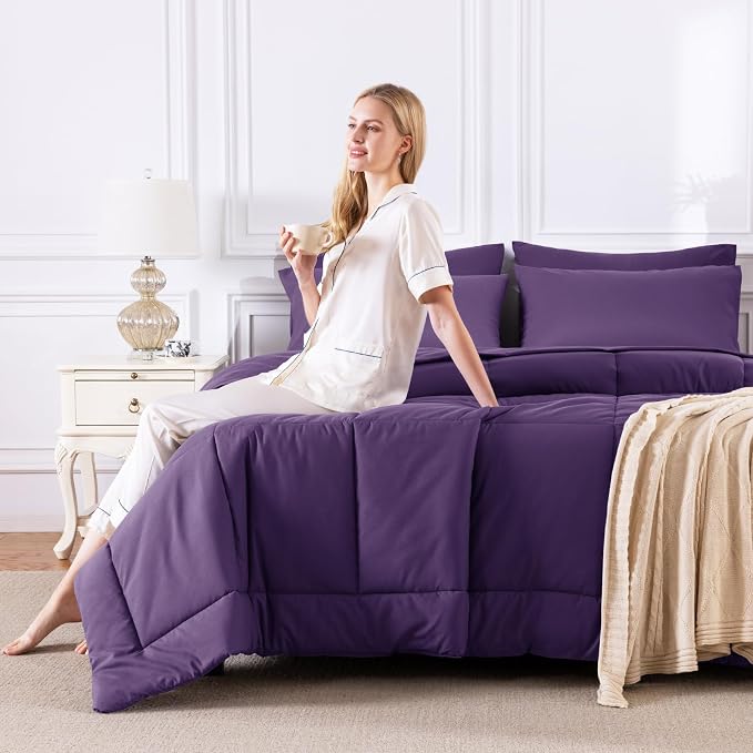 CozyLux Full Size Comforter Sets Purple, 7 Pieces Bed in a Bag, All Season - Image 7