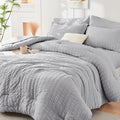 HYMOKEGE Light Grey Full Size Comforter Sets Seersucker 7 Pieces, All Season by HYMOKEGE