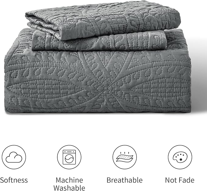 Love's cabin King Size Quilt Bedding Set Dark Grey Bedspreads - Image 8