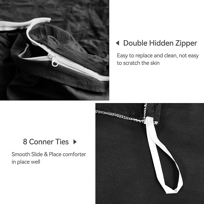 JELLYMONI Black Duvet Cover Twin Size, Soft Breathable Seersucker Duvet Cover - Image 5