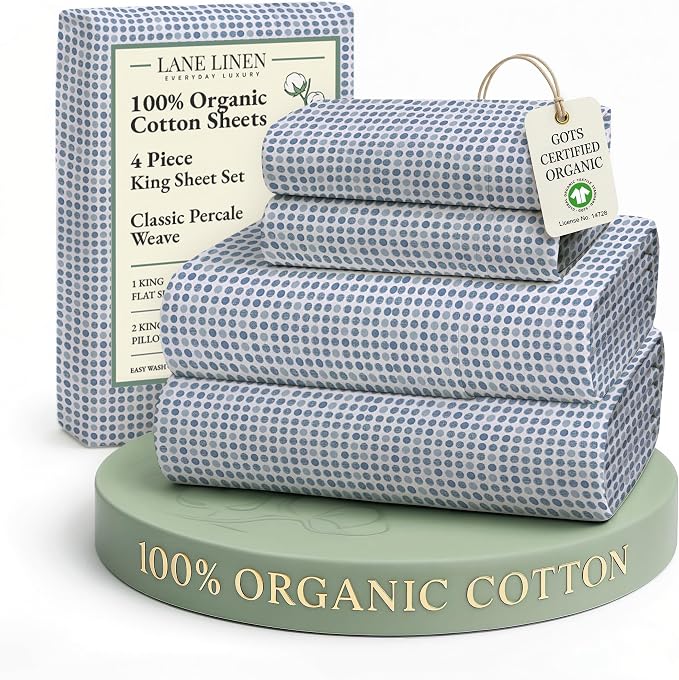 LANE LINEN 100% Organic Cotton Printed King Size Bedding Sheets & Pillowcases by LaneLinen