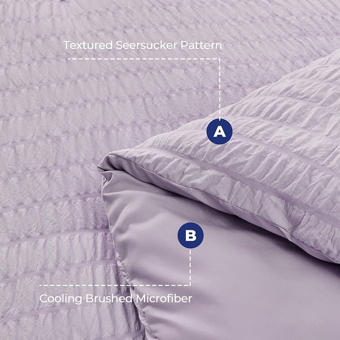 HYMOKEGE Lavender California King Comforter Set Seersucker 7 Pieces, All Season - Image 4