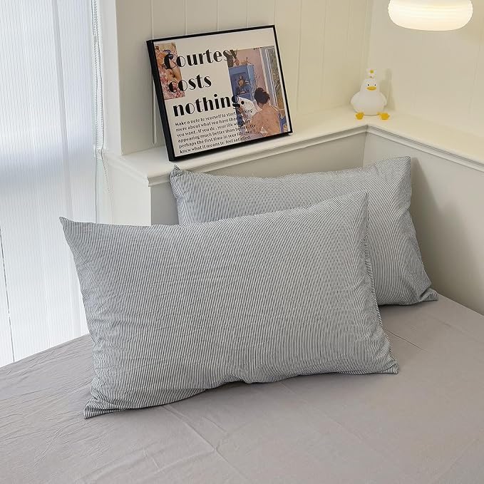 mixinni Grey Striped Duvet Cover Queen Size - Image 6