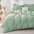 HYMOKEGE Sage Green Duvet Cover Queen Size, Ultra Soft 3-Piece Seersucker Duvet by HYMOKEGE