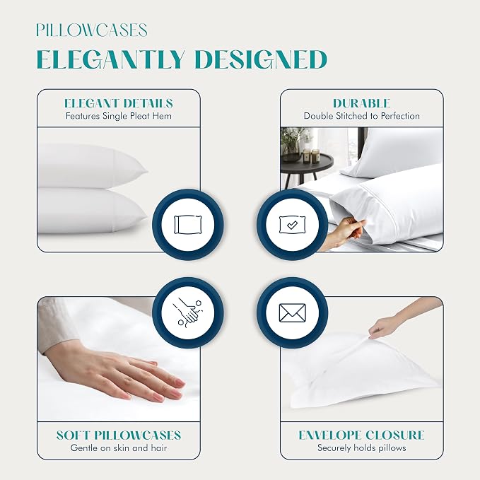 XOOX Linen 100% Egyptian Cotton Queen Pillow Cases Set of 2 - Image 4